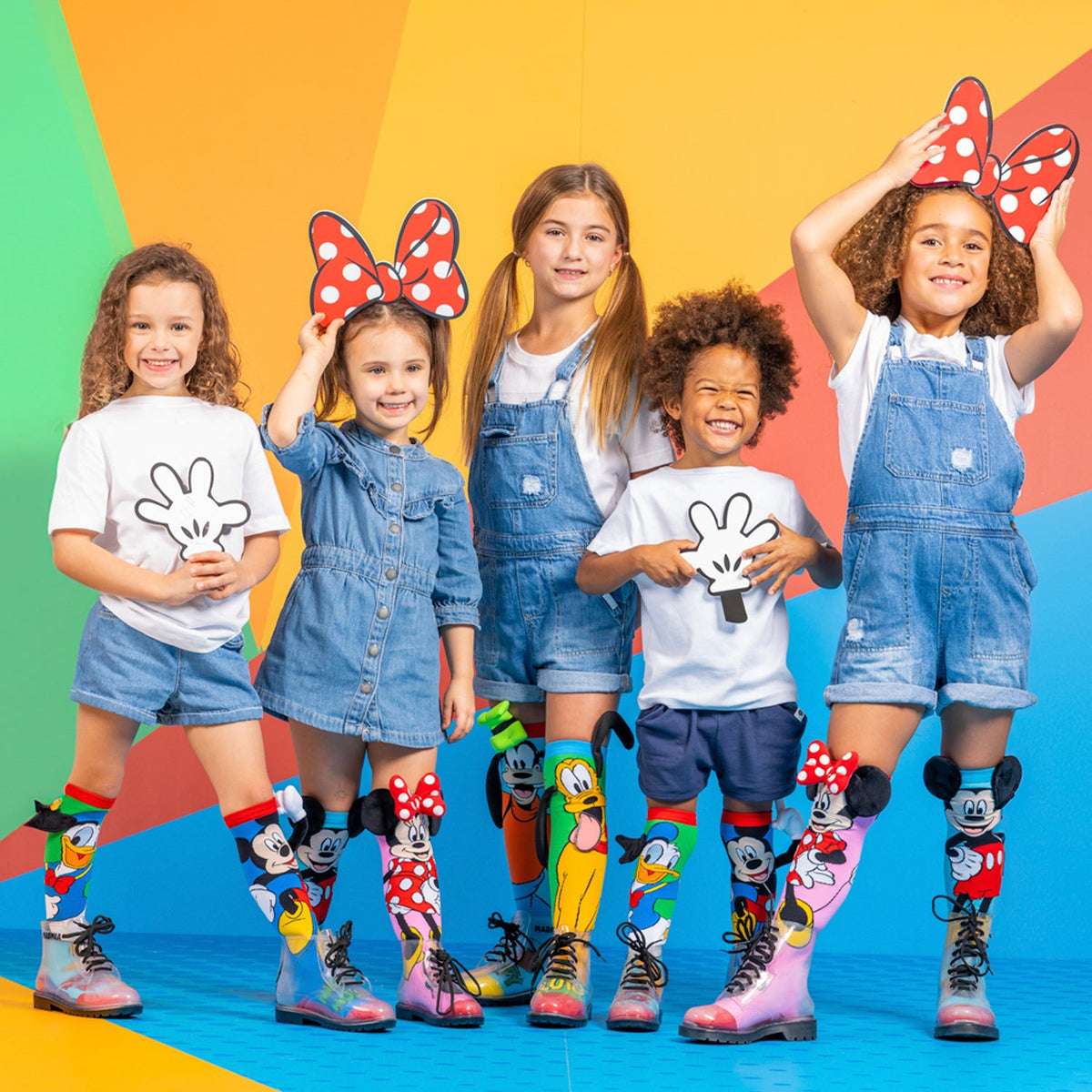 Disney Mickey Mouse and Minnie Mouse novelty socks with bright colors and fun cartoon graphics.