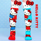 Hello Kitty knee high socks featuring colorful Sanrio character graphics and oversized 3D red bow details.