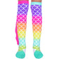 Mermaid socks with vibrant scales in pink, purple, and rainbow colors, perfect for fun and dance.